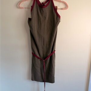 Peppermayo Brown Midi Tank Dress with Burgundy Trim
